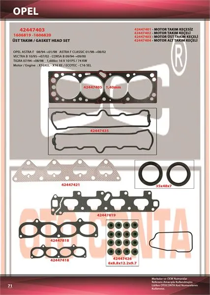 OTO CONTA MOTOR TAKIM CONTA OC 42447403