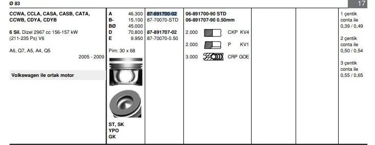 PİSTON + SEGMAN GOETZE 8770070STD000G