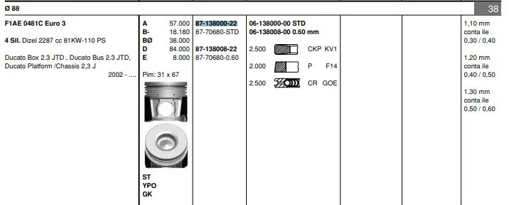PİSTON + SEGMAN GOETZE 8770680STD000G