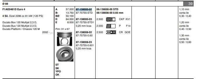 PİSTON + SEGMAN GOETZE 8770755STD000G