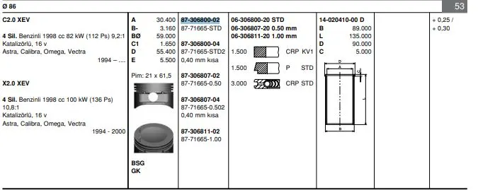 PİSTON + SEGMAN GOETZE 8771665STD000G