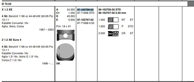 PİSTON + SEGMAN GOETZE 8771668STD000G