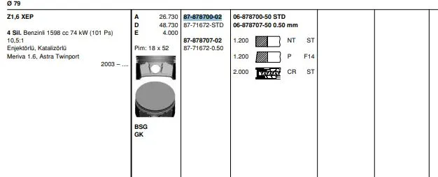 PİSTON + SEGMAN GOETZE 8771672STD000G