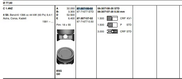 PİSTON + SEGMAN GOETZE 8771677STD000G