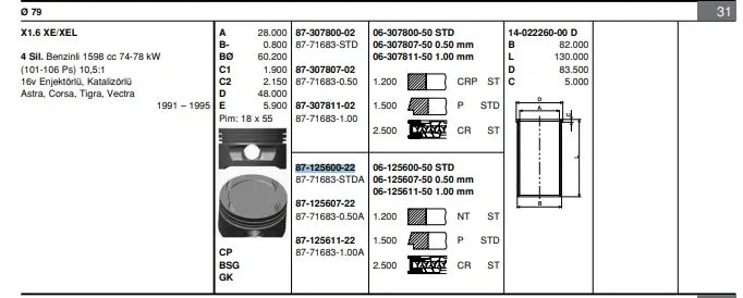 PİSTON + SEGMAN GOETZE 8771683STD00AG