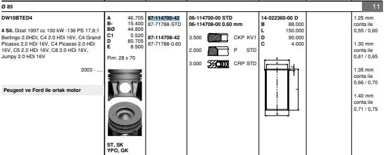 PİSTON + SEGMAN GOETZE 8771788STD000G