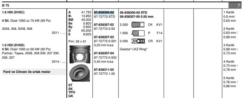 PİSTON + SEGMAN GOETZE 8772772STD000G