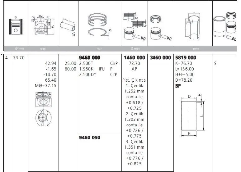 PİSTON + SEGMAN YENMAK 31-03460-000