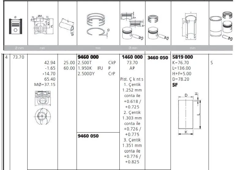 PİSTON + SEGMAN YENMAK 31-03460-050