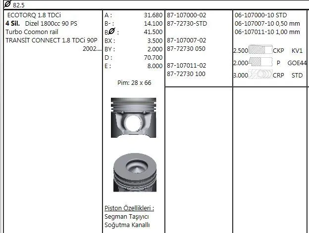 PİSTON + SEGMAN YENMAK 31-03464-000