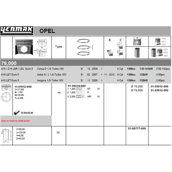 PİSTON + SEGMAN YENMAK 31-03912-050