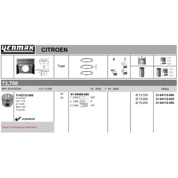 PİSTON + SEGMAN YENMAK 31-04112-050