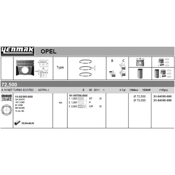 PİSTON + SEGMAN YENMAK 31-04195-050