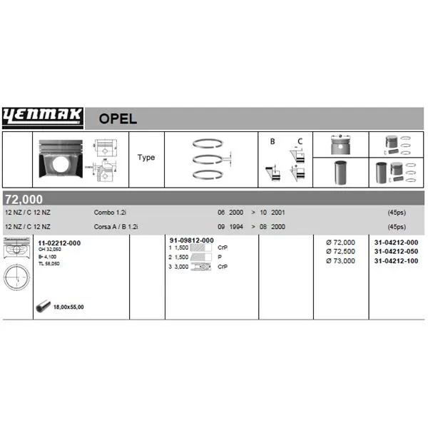 PİSTON + SEGMAN YENMAK 31-04212-050