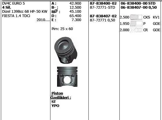 PİSTON + SEGMAN YENMAK 31-04494-000