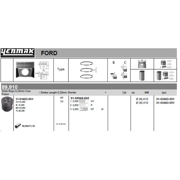 PİSTON + SEGMAN YENMAK 36-03463-051