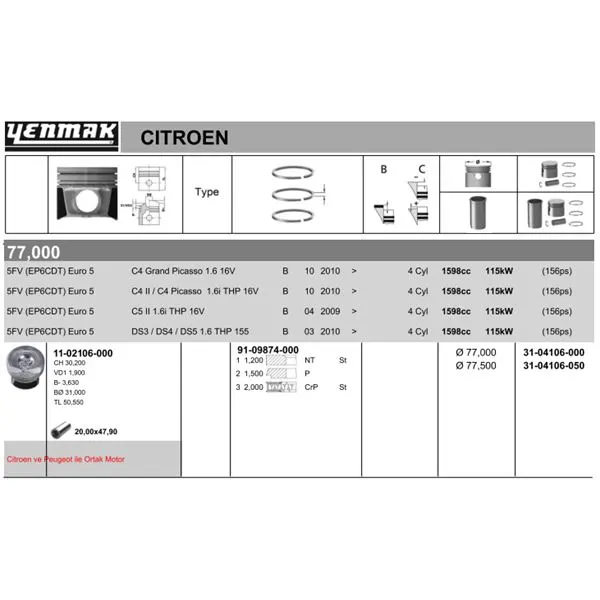 PİSTON + SEGMAN YENMAK 36-04106-050
