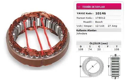 YAVUZ - Ağır Vasıta ALTERNATÖR STATÖR YAVUZ 10 146