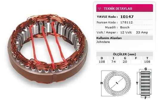 YAVUZ - Ağır Vasıta ALTERNATÖR STATÖR YAVUZ 10 147