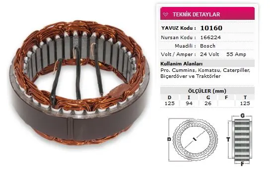 YAVUZ - Ağır Vasıta ALTERNATÖR STATÖR YAVUZ 10 160