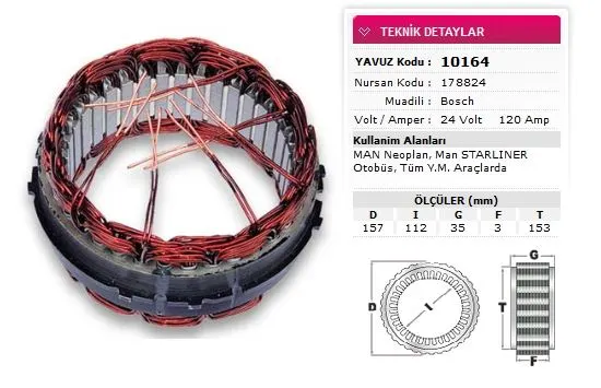 YAVUZ - Ağır Vasıta ALTERNATÖR STATÖR YAVUZ 10 164