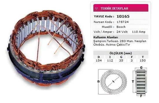 YAVUZ - Ağır Vasıta ALTERNATÖR STATÖR YAVUZ 10 165