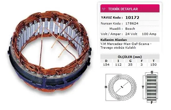 YAVUZ - Ağır Vasıta ALTERNATÖR STATÖR YAVUZ 10 172