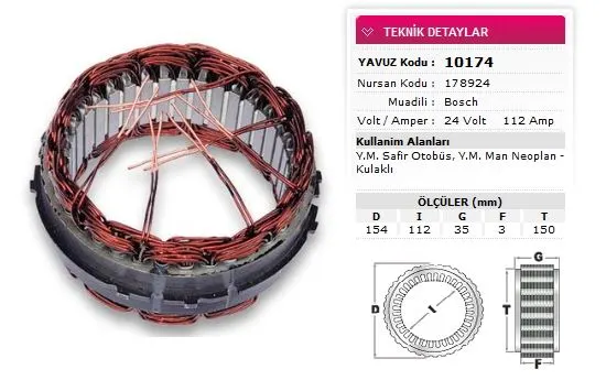 YAVUZ - Ağır Vasıta ALTERNATÖR STATÖR YAVUZ 10 174