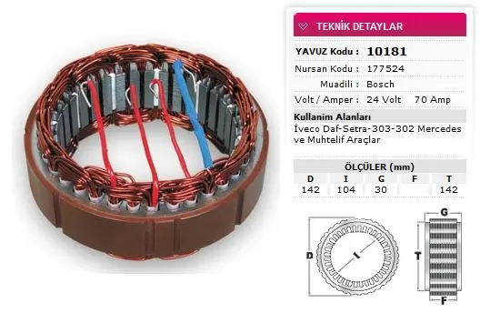 YAVUZ - Ağır Vasıta ALTERNATÖR STATÖR YAVUZ 10 181