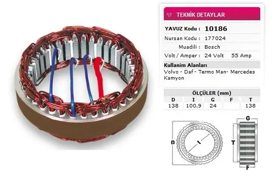 YAVUZ - Ağır Vasıta ALTERNATÖR STATÖR YAVUZ 10 186