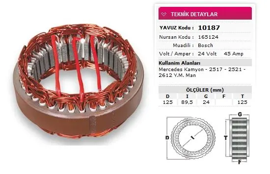 YAVUZ - Ağır Vasıta ALTERNATÖR STATÖR YAVUZ 10 187