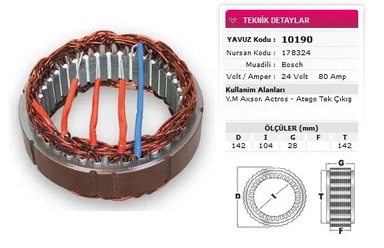 YAVUZ - Ağır Vasıta ALTERNATÖR STATÖR YAVUZ 10 190
