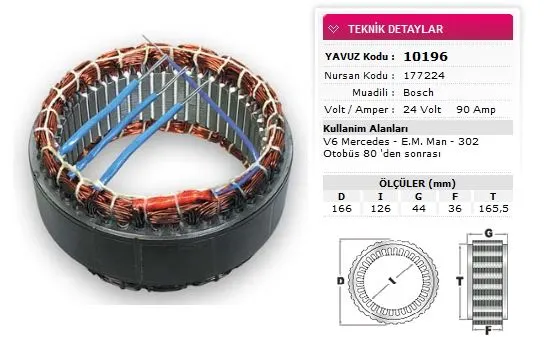 YAVUZ - Ağır Vasıta ALTERNATÖR STATÖR YAVUZ 10 196