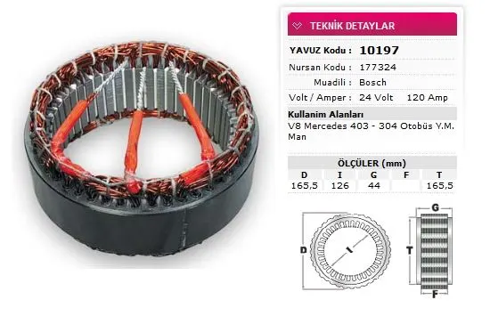 YAVUZ - Ağır Vasıta ALTERNATÖR STATÖR YAVUZ 10 197