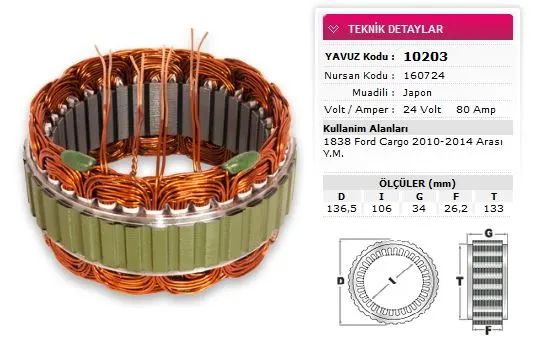 YAVUZ - Ağır Vasıta ALTERNATÖR STATÖR YAVUZ 10 203