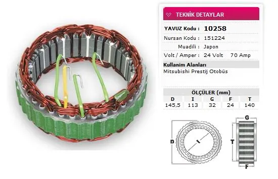 YAVUZ - Ağır Vasıta ALTERNATÖR STATÖR YAVUZ 10 258