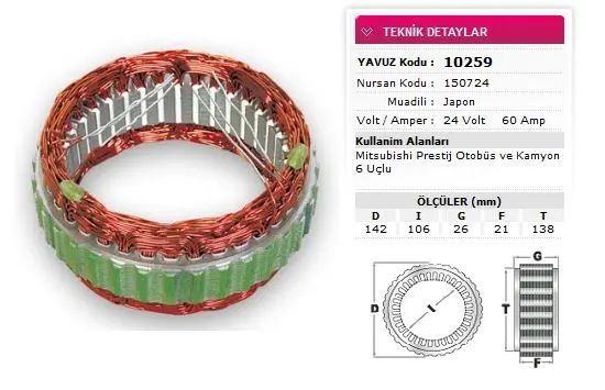 YAVUZ - Ağır Vasıta ALTERNATÖR STATÖR YAVUZ 10 259