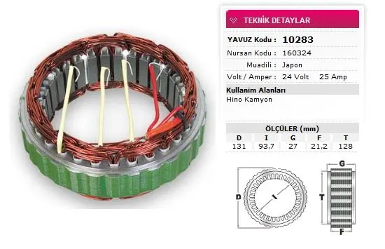YAVUZ - Ağır Vasıta ALTERNATÖR STATÖR YAVUZ 10 283