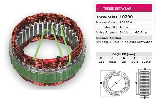 YAVUZ - Ağır Vasıta ALTERNATÖR STATÖR YAVUZ 10 290