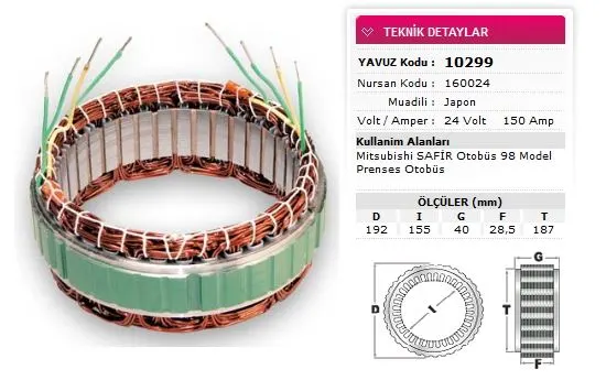 YAVUZ - Ağır Vasıta ALTERNATÖR STATÖR YAVUZ 10 299